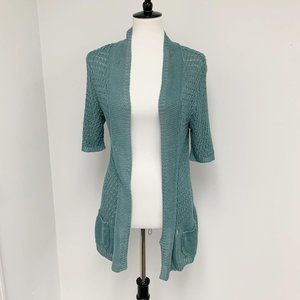 🎃🎃🎃 Hugo Boss teal crochet knit short sleeve cardigan